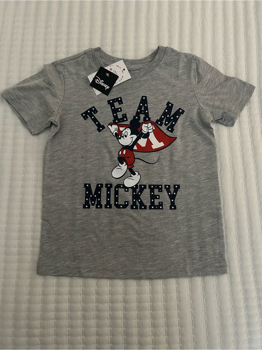 Disney Boy’s “Team Mickey" Grey Patriotic Graphic Tee. Size 4 NWT